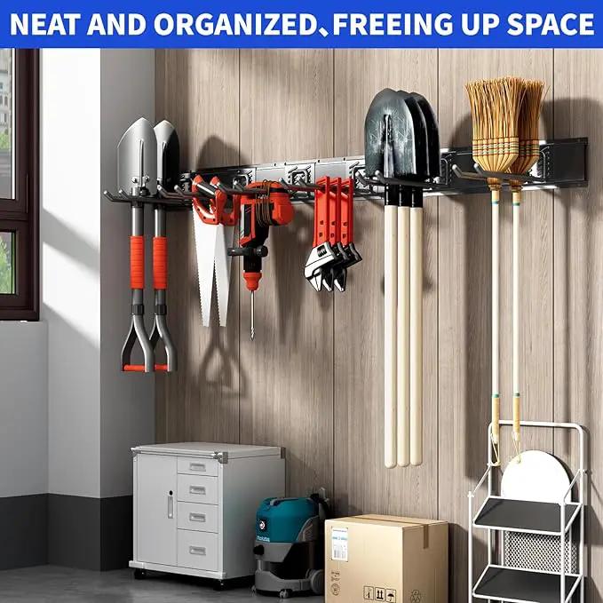 Garage Organization Tool Organizer Wall Mount, 48inch Heavy Duty Garden Tool organizer Storage System, Easy Install With 9 Adjustable Hooks, For Garage, Basement, Shed, Workshop(Black) by GreenHaven Gardens