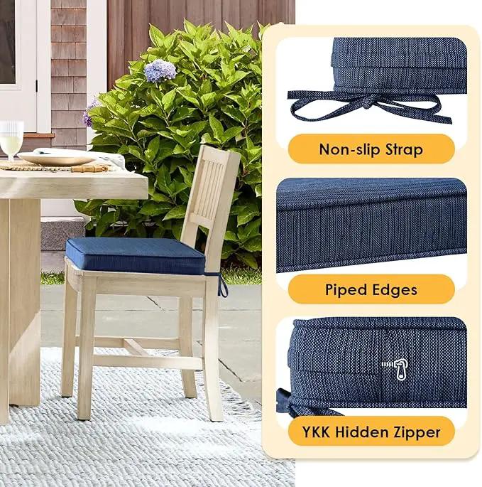 Outdoor Square Corner Seat Cushion, 18.5"x16"x3", Set of 4, Non Slip Seat Cushion Pads with Removable Cover for Patio Furniture, Garden Yard Lawn, Navy by GreenHaven Gardens