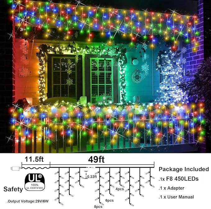 49FT 450LED F8 Upgraded Christmas Lights Decorations - 8 Modes Waterproof Outdoor Fairy String Lights With Memory and Timer - Plug-in for Holiday, Party, Wedding, Home, Roof by GreenHaven Gardens