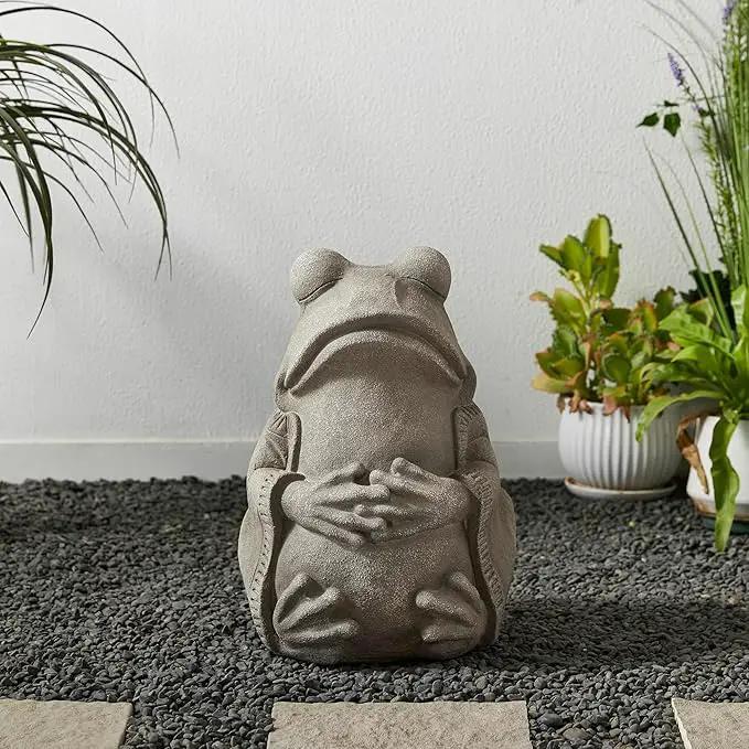 Glitzhome MGO Faux Concrete Zen-Style Frog Garden Statue Indoor and Outdoor Decoration, 16.75" H by GreenHaven Gardens