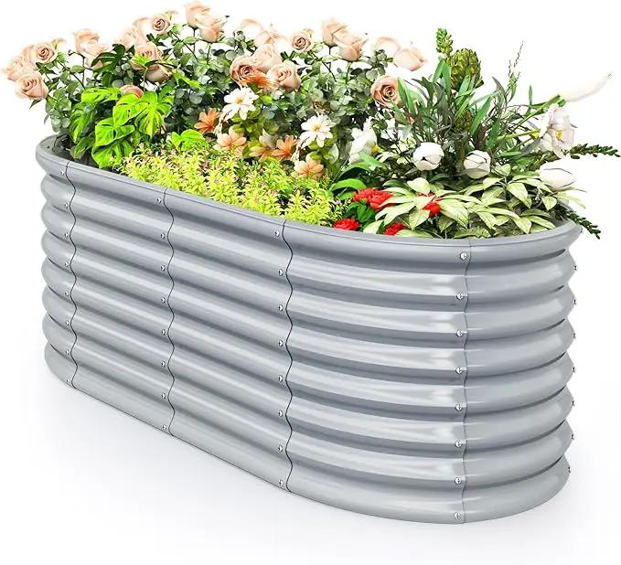 Giantex 5x3x2ft Raised Garden Bed, Large Metal Elevated Oval Planter Bed, 193 Gallon Capacity, Outdoor Planting Garden Box for Vegetable Flower Herb Grow (Grey) by GreenHaven Gardens