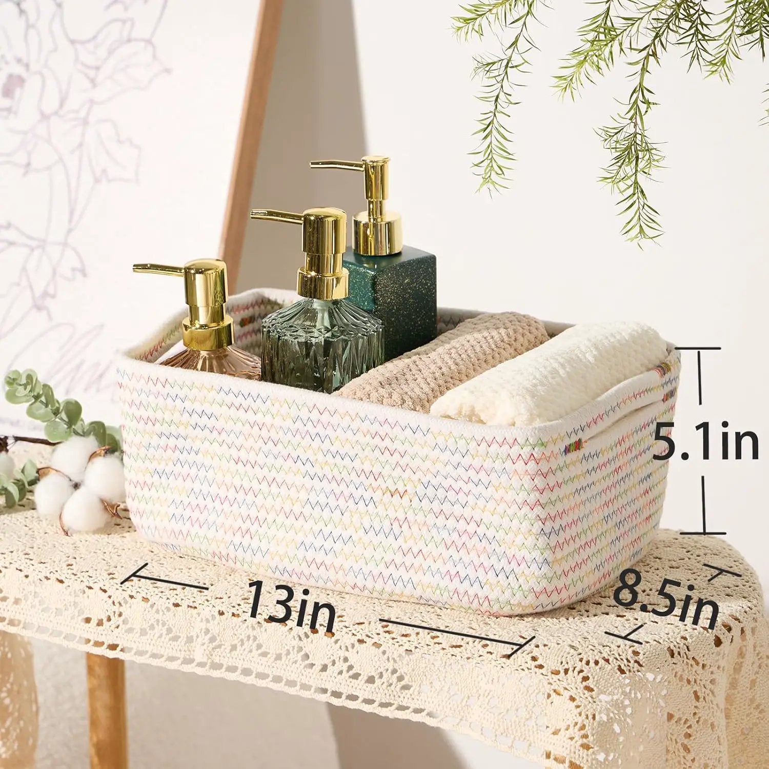 Small Storage Baskets for Organizing | Closet Organizer Bins | Shelf Toy Basket | Woven Rope Baskets | Cube Decorative Box | Shallow Basket | 13x8.5x5.1” | 4 Packs Rainbow by GreenHaven Gardens