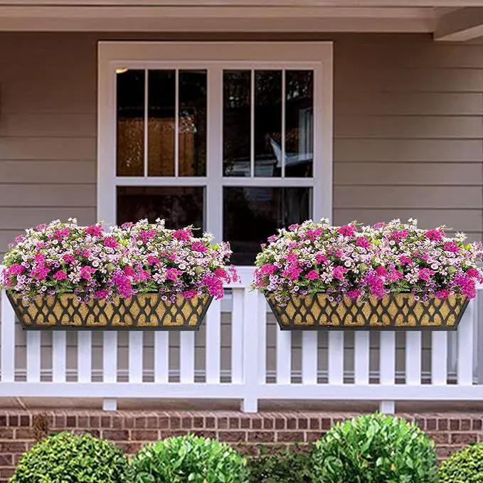 2 Pack 24 Inch Window Boxes Planters Railing Planter Box with Adjustable Brackets for Porch Fence Patio Balcony Hanging Flower Baskets with Coco Liners for Outdoor Garden Décor - Black by GreenHaven Gardens
