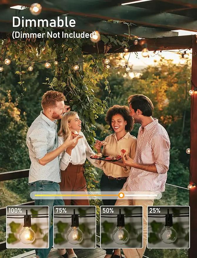Outdoor String Light 50Feet G40 Globe Patio Lights with 52 Edison Glass Bulbs(2 Spare), Waterproof Connectable Hanging Christmas Lights for Backyard Porch Balcony Party Xmas Decor, E12 Socket, Black by GreenHaven Gardens