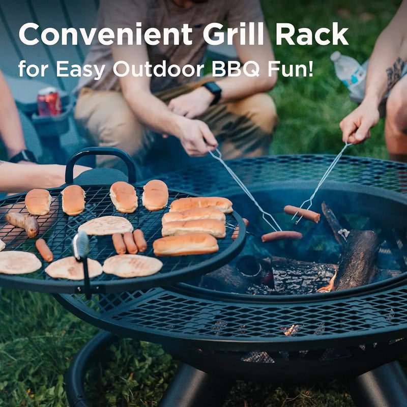 Red Mountain Valley 47" Outdoor Fire Pit with Adjustable Grill, 2-in-1 Outdoor Large Wood Burning Firepit Bowl, Bonfire Patio Fire Pits with Cooking grates, Metal Round Table for Backyard by GreenHaven Gardens
