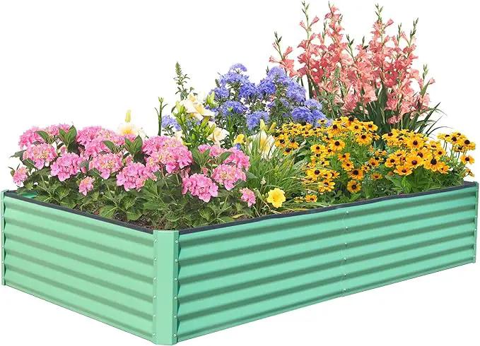 Domi Raised Garden Beds Outdoor, 6x3x1.5Ft Thickening Tall Metal Rectangular Deep Root Box Planter for Vegetables, Flowers, Herbs, and Succulents 1.5" Deep w/ 192 Gallon Capacity - Green by GreenHaven Gardens