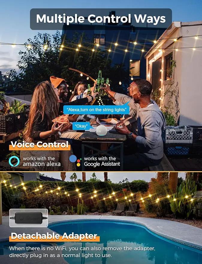 XMCOSY+ Outdoor String Lights, Smart Patio Lights 100Ft Dimmable Outdoor Lights Warm White, 50 G40 LED Bulbs, WiFi String Lights for Outside, Work with Alexa, APP Control, Waterproof Extendable by GreenHaven Gardens