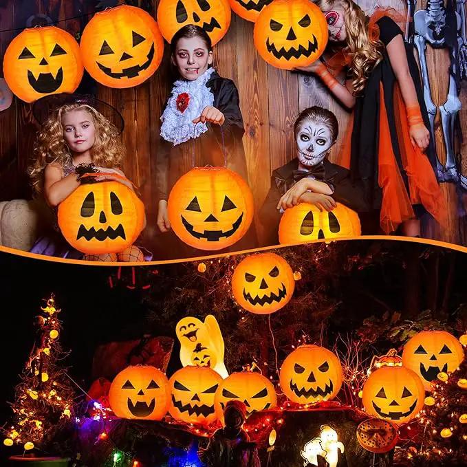 Retisee 20 Pcs 8 Inch Halloween Pumpkin Paper Lantern Halloween Jack O Lantern Paper Lantern Orange Pumpkin Lantern for Halloween Party Halloween Pumpkin Hanging Paper Lantern for Indoor Outdoor Decor by GreenHaven Gardens