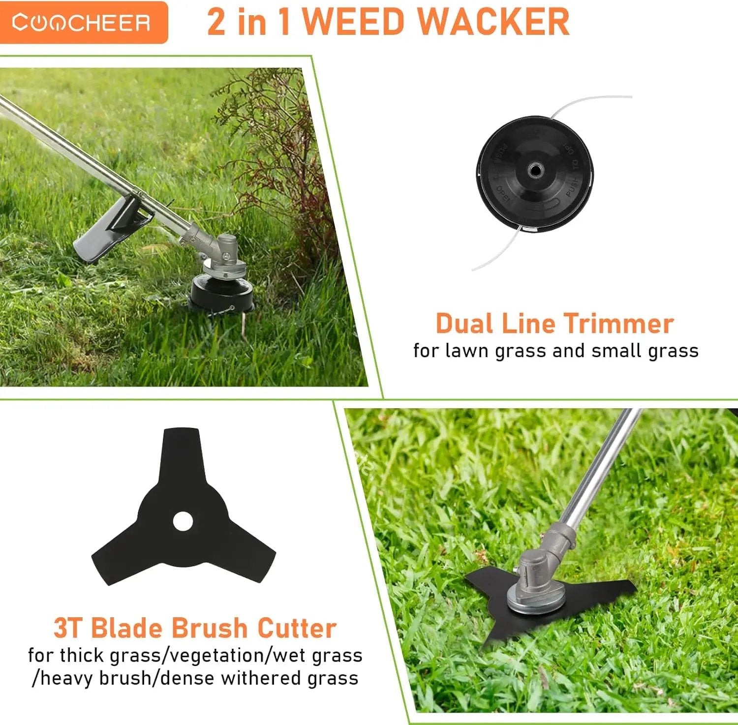 Weed Wacker String Trimmer, 42.7CC Cordless Grass Gas Powered Weed Wacker 2-in-1 Straight Shaft String Trimmer Brush Cutter with 2 Detachable Head for Grass/Heavy Bush by GreenHaven Gardens