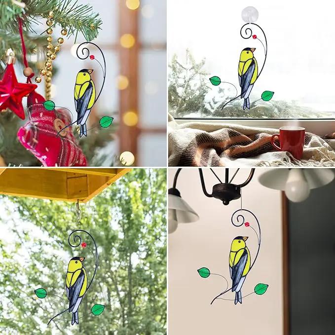 Lolitarcrafts Goldfinch Stained Glass Window Hangings Bird Suncathers for Window by GreenHaven Gardens