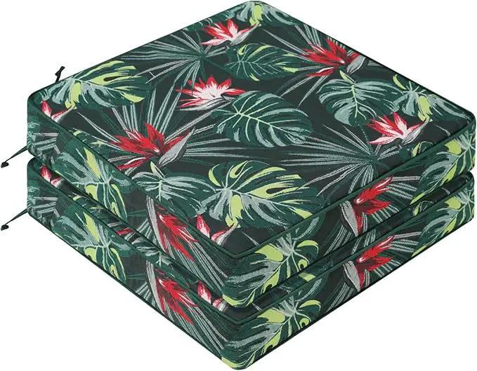 Favoyard Outdoor Chair Cushion 24 x 24 x 4 In Waterproof Pattern Fade Resistant Cushions for Patio Furniture with Removable Cover Attach Straps 28D Foam Insert Cushions Pads for Seat Sofa Couch 2 Pack by GreenHaven Gardens