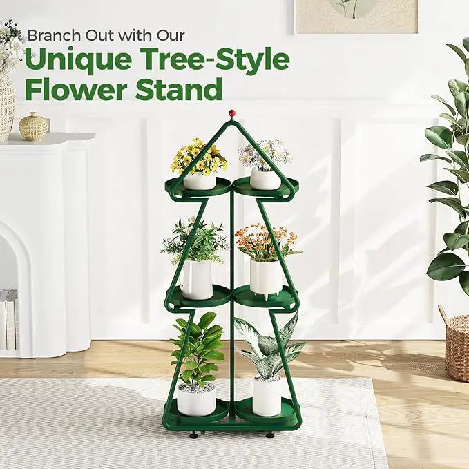 Bamworld Tree Plant Stand Indoor, 3 Tier Flower Pot Stands for Multiple Plants, Heavy Duty Metal Plant Shelf for Patio Garden Balcony Living Room Bedroom by GreenHaven Gardens
