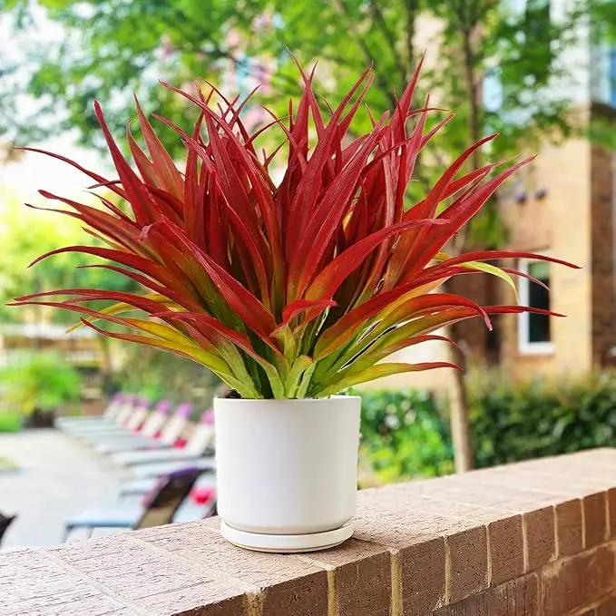 32Pcs Artificial Grass Fake Plants 17.3in Outdoor Plants UV Resistant Greenery Stems Fake Grass for Home Window Garden Office Patio Pathway Front Porch Décor Light Green & Red by GreenHaven Gardens