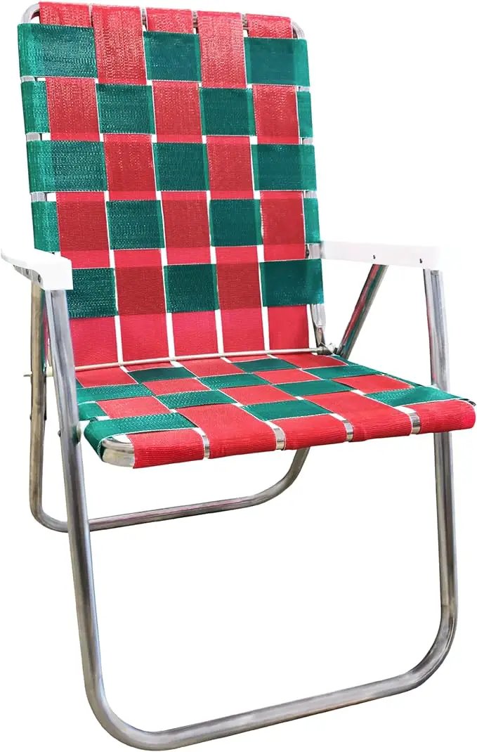 Lawn Chair USA Folding Aluminum Outdoor Patio Lawn Chair | Heavy-Duty Webbed Chairs for Camping, Sports, Beach, Yard & Tailgating | Lightweight Portable | Classic - Christmas Theme by GreenHaven Gardens