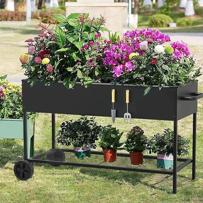 51 × 26 × 32 Inches Raised Garden Bed with Legs/Storage Shelf, Mobile Planter Box for Outdoor Plants, Elevated Garden Bed for Backyard, Balcony, Black by GreenHaven Gardens