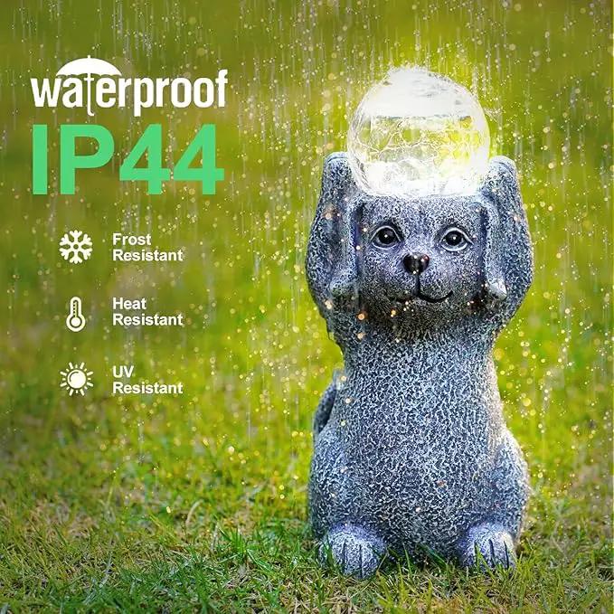 Solar Cute Dog Statue Holding Cracked Glass LED Lights – Funny Resin Dog Decor Garden Decorations for Patio,Balcony,Yard,Birthday Gifts for Women Mom by GreenHaven Gardens