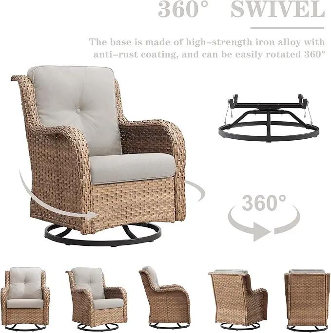 Wicker Outdoor Furniture Patio Furniture Set - 6 Piece Patio Conversation Set with Swivel Rocker Chairs, Rattan Sofa, Ottomans and Coffee Table, Beige Cushion by GreenHaven Gardens