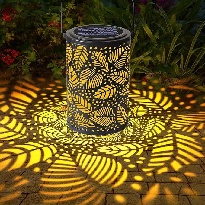 Solar-Powered Iron Art Lantern - Two Lighting Modes Waterproof Hanging Ambiance Lighting for Gardens & Patios, Perfect as Decorative Gift Housewarming Gift Mom Gifts (Leaf) by GreenHaven Gardens