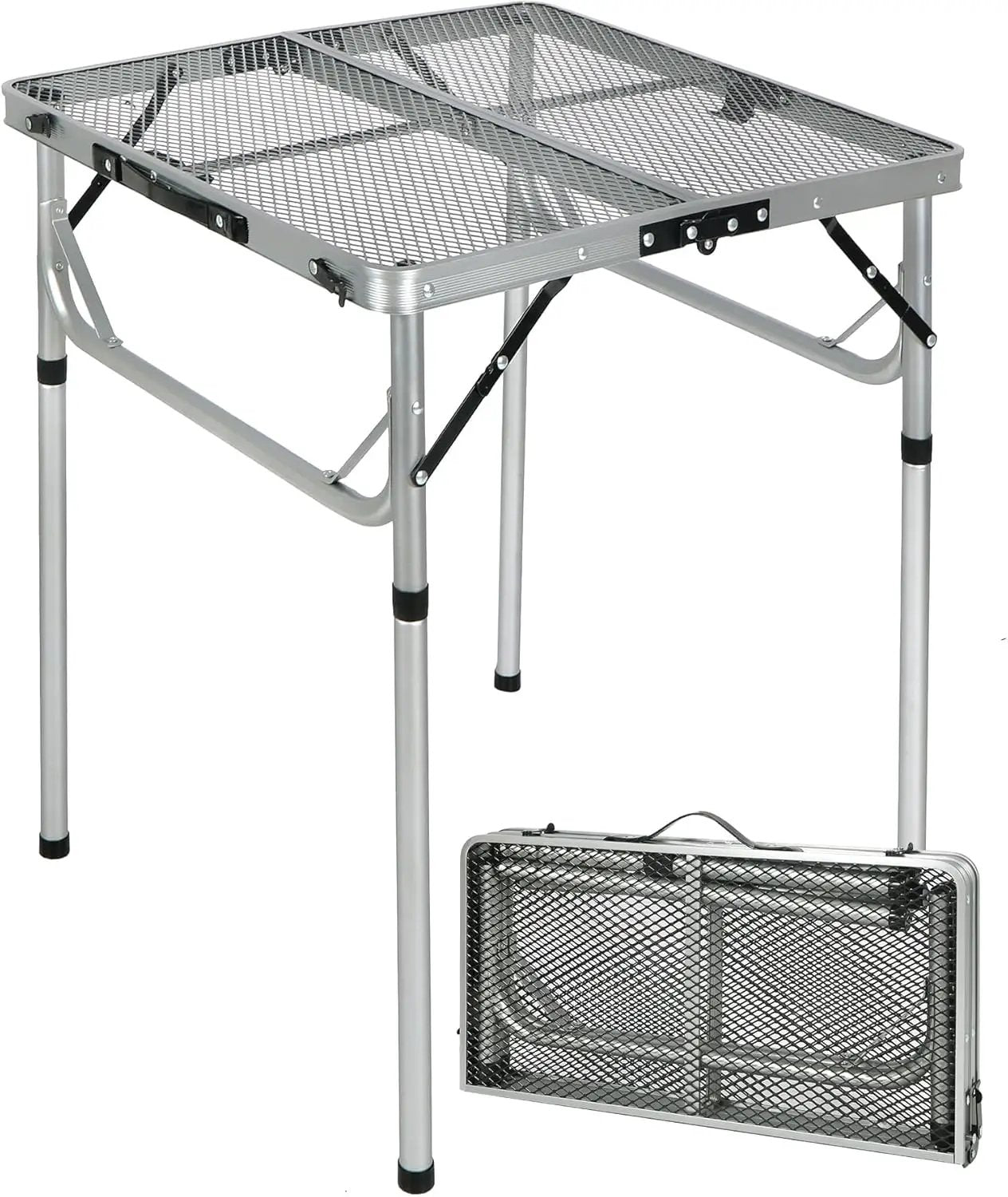 RedSwing Portable Grill Table for Outside, Aluminum Folding Grill Stand Table for Outdoor Camping Picnic BBQ, Lightweight Adjustable Height, 24"x24"x9.8"/27" Sliver by GreenHaven Gardens