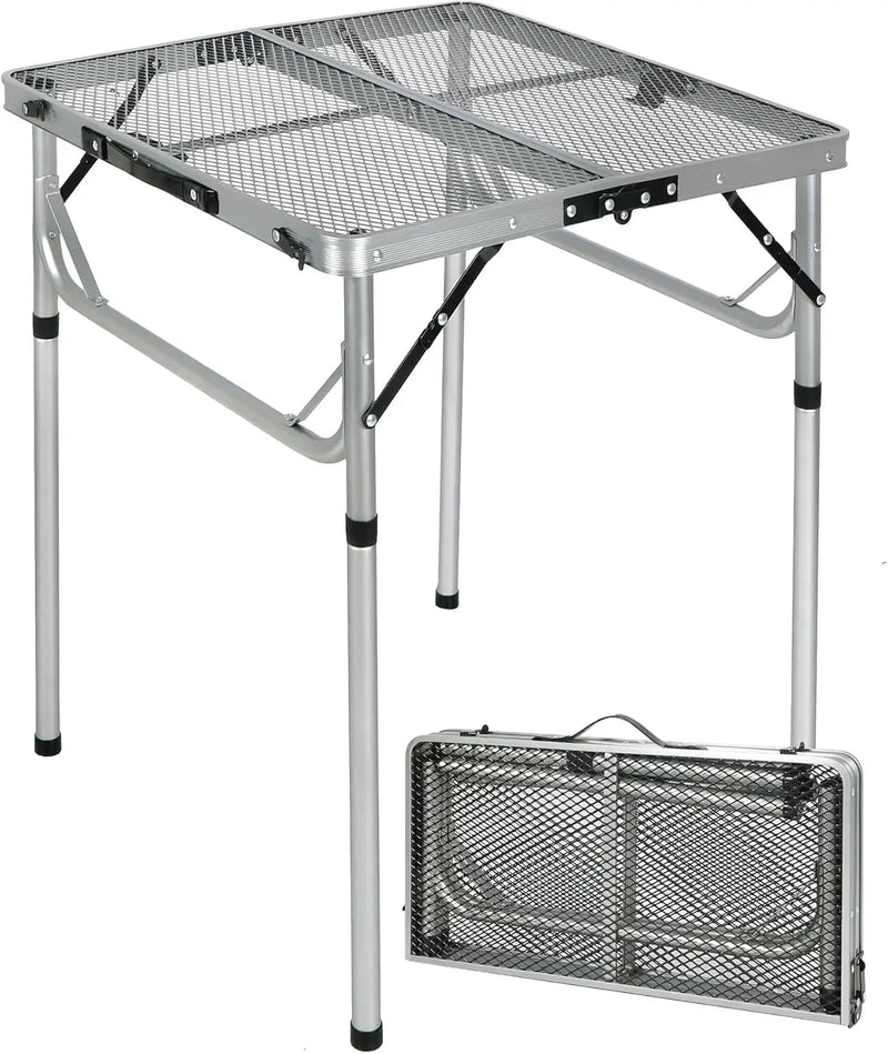 RedSwing Portable Grill Table for Outside, Aluminum Folding Grill Stand Table for Outdoor Camping Picnic BBQ, Lightweight Adjustable Height, 24"x24"x9.8"/27" Sliver by GreenHaven Gardens