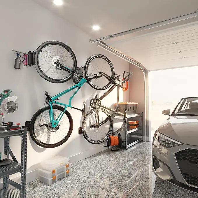 monTEK Swivel Bike Wall Mount, Bike Hangers for Garage, Bike Wall Mount with Two Extra Storage Hooks, Bike Hanger Wall Mount for Space Saving, Bike Rack Garage Holds Up to 77 lbs by GreenHaven Gardens