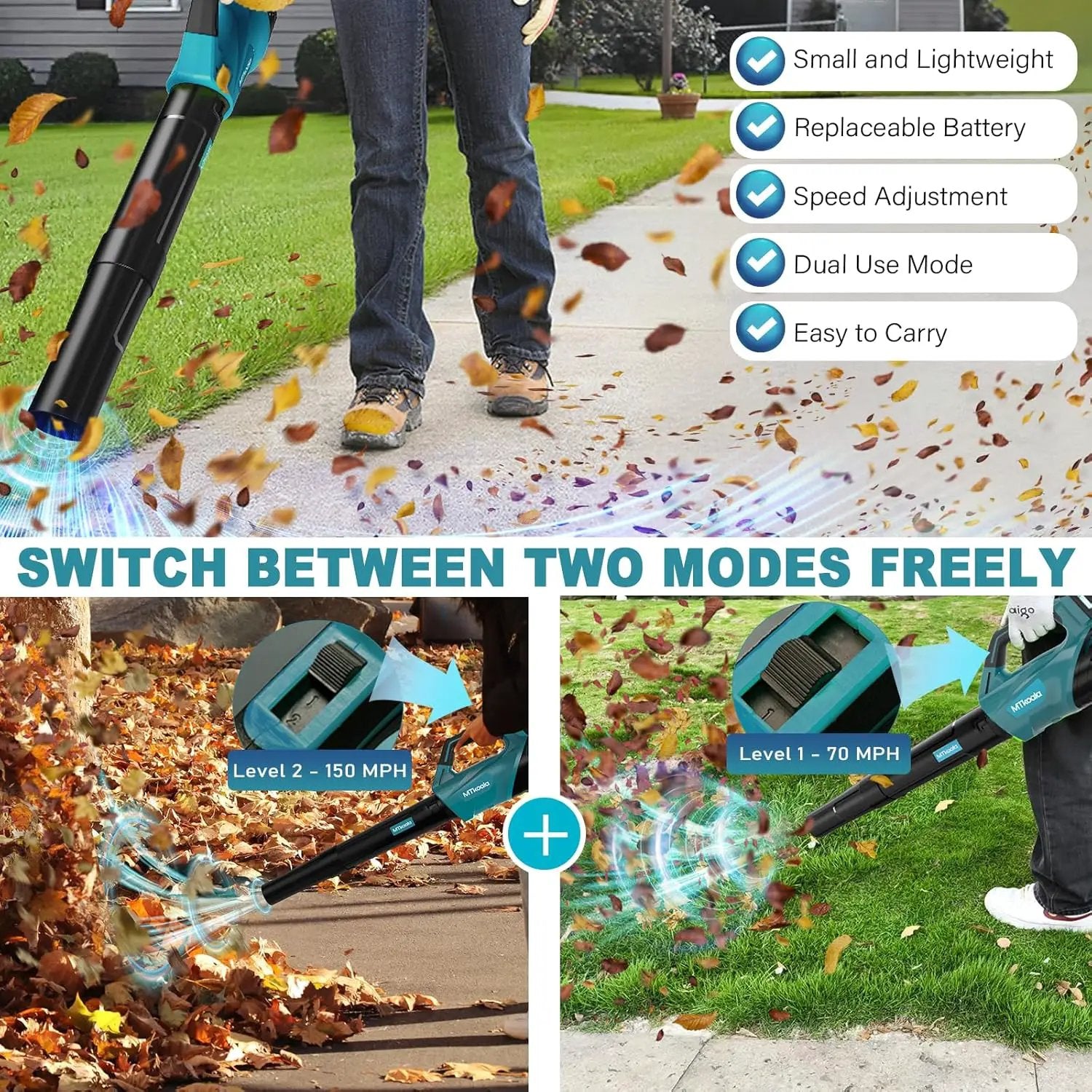 2025 Upgrade Leaf Blower,Leaf Blower Cordless with 2 * 2.6AH Batteries and Fast Charger, 450CFM &150MPH and 2 Speed Mode, Lightweight Electric Leaf Blowers for Lawn,Yard, Leaves, Dust,Snow Care (BLUE) by GreenHaven Gardens