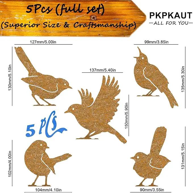 5Pcs Metal Birds Robin Fence Decorations Outdoor Yard Art, Rusty Birds Fence Art Outdoor and Garden, Metal Bird Silhouette Craft Statue Ornaments Fence Topper Decor by GreenHaven Gardens