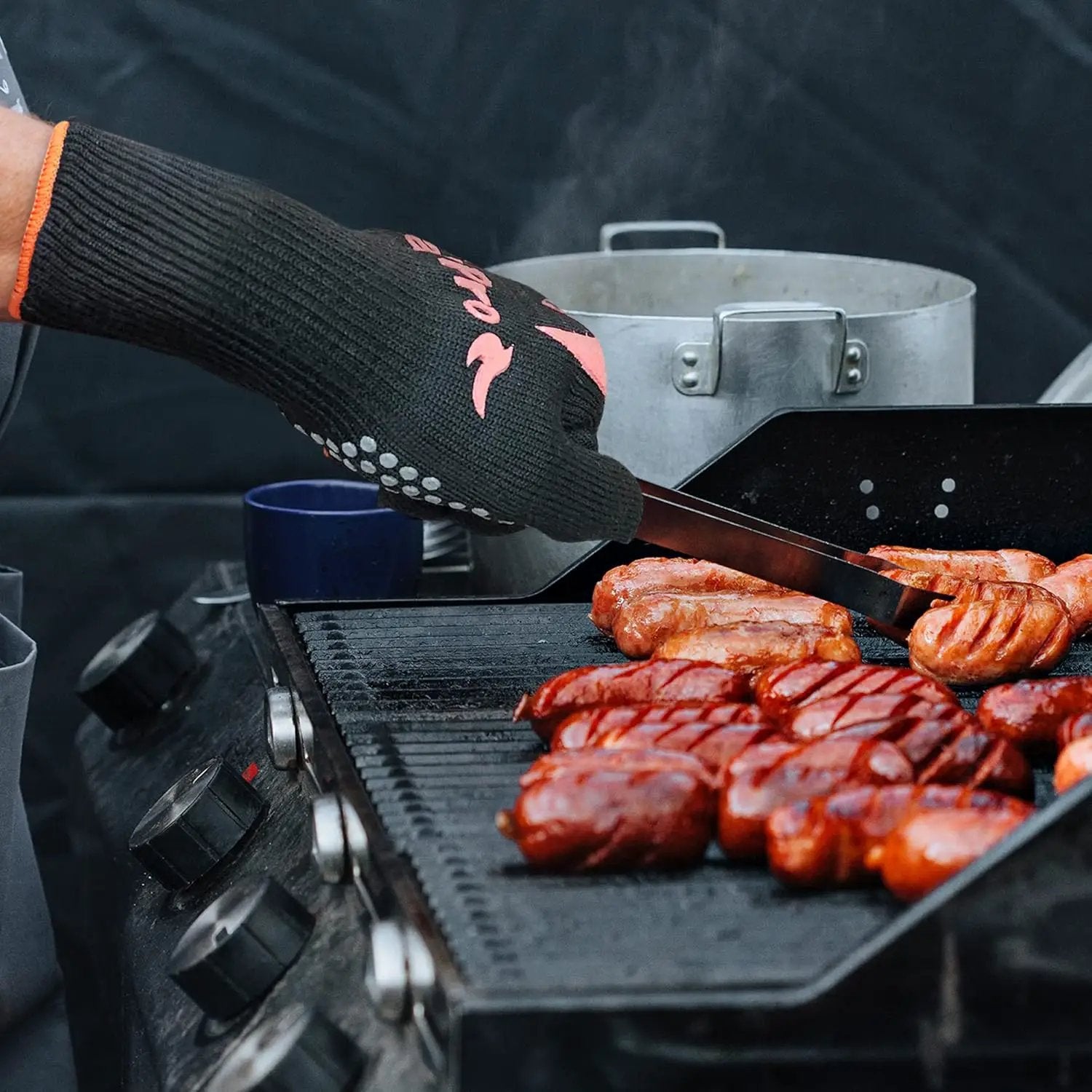 BBQ Grill Gloves Cooking Oven Mitts Fire Heat Resistant to 1400 Degrees Accessories for Barbecue Smoker Egg Fryer Hamburgers Pizza Steaks- Crock pots/Slow cookers -USA Owned Company- by GreenHaven Gardens