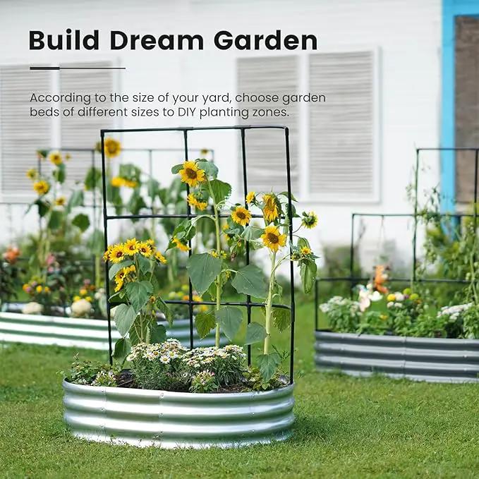 KING BIRD Raised Garden Bed with Wall Trellis Galvanized Planter Garden Box Outdoor for Gardening, Climbing Vegetables, Flowers 3.94x2.95x0.98 Ft, Silver by GreenHaven Gardens