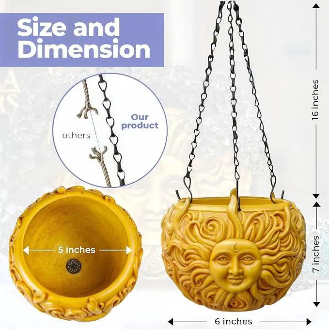 Fun & Unique Sun Face Hanging Planter Quirky Celestial Decor for Plant Lovers – Indoor Outdoor Flower Basket for Succulents & Small Plants – Decorative Garden Yard Art by GreenHaven Gardens