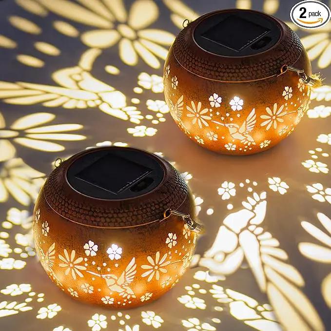 Starsoul 2 Pack Solar Lanterns Waterproof Outdoor, Hummingbird Hollow Out Decoractive Hanging Solar Lantern Lights for Outside Garden Yard Porch Tabletop Patio Decor, Gardening Gifts for Women Mom by GreenHaven Gardens
