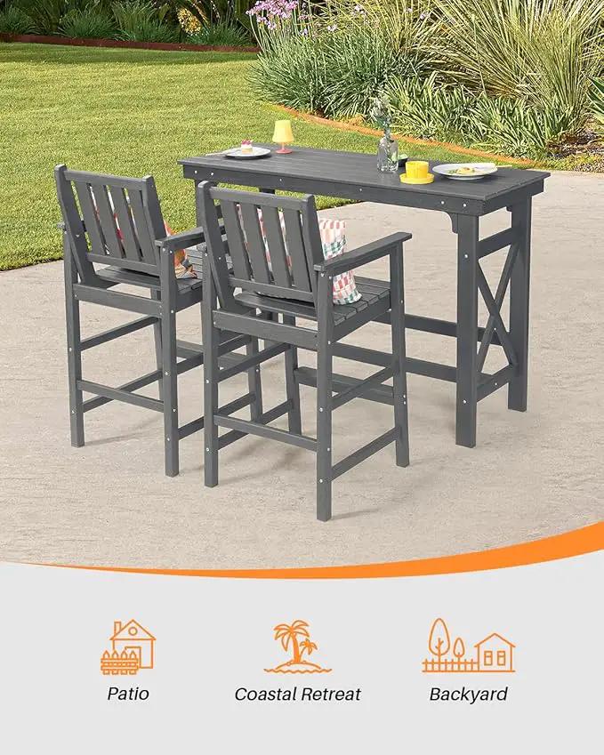41" Outdoor Bar Table, HDPE Adirondack Outdoor Bar Table, All Weather Outside Bar Counter Height Tables Balcony Furniture, HDPE Patio Bar Tables for Bistro, Deck, Porch, Poolside, Smoke Gray by GreenHaven Gardens