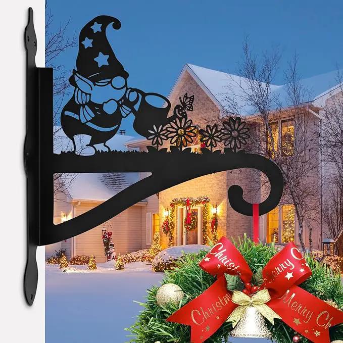 Christmas Plant Hangers Outdoor Iron Heavy Duty Ornamental Gnome Silhouette Wall Mounted Hanging Plant Bracket for Flower Pot Lantern Bird Feeder Wind Chimes Christmas Decoration by GreenHaven Gardens