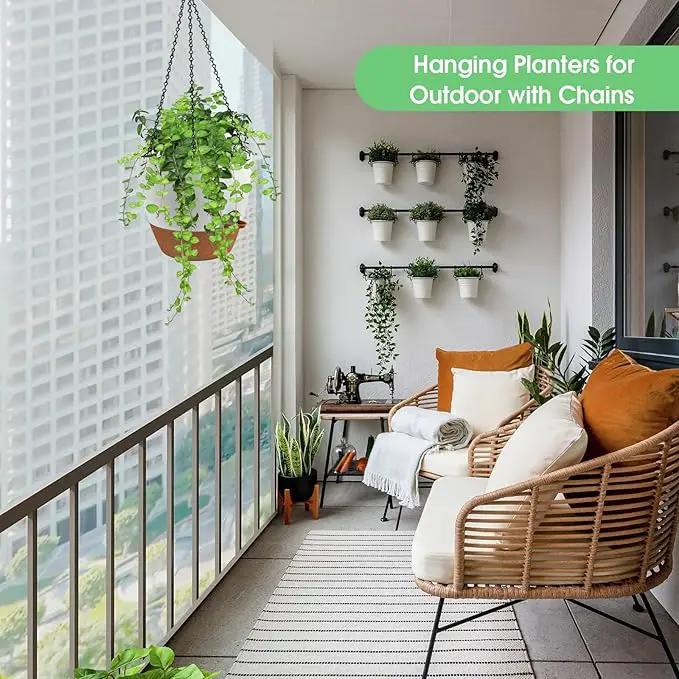 Hanging Planters for Indoor Outdoor Plants, 2 Pack Self Watering Hanging Pot with Drainage Holes, Removable Tray & 2 Kinds of Plant Hangers, 10'' Hanging Flower Pots for Home Garden Decor, White by GreenHaven Gardens