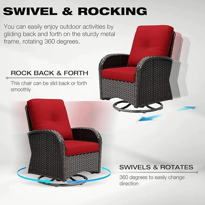 Joyside 10 Piece Patio Furniture Set, Outdoor Wicker Conversation Sets with Swivel Rocker Chairs and Sofa, Thick Cushion, Rattan Patio Sectional for Porch, Deck Use (Brown/Red, 10 PCS) by GreenHaven Gardens