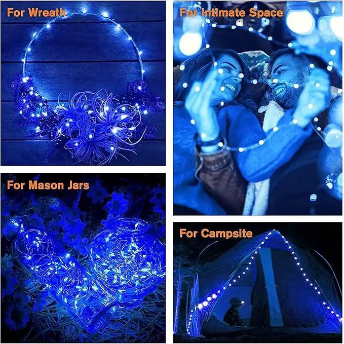 QITONG 4 Pack Solar Fairy Lights Blue, Each 33ft 100 LED String Lights Outdoor Waterproof, 8 Modes Blue Solar Lights for Outside Tree Garden Pool Wedding Party Christmas by GreenHaven Gardens