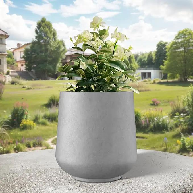 Kante 11.6" Dia Round Concrete Planter, Outdoor Indoor Large Plant Pots Containers with Drainage Hole and Rubber Plug for Home Garden Patio, Gray Concrete by GreenHaven Gardens