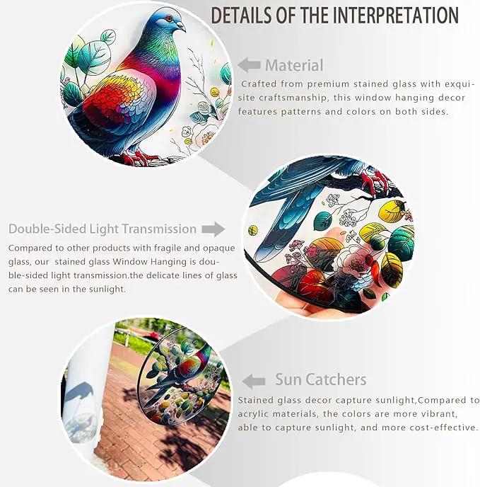RIVEENY Stained Glass Window Hangings,8" Suncatcher Stained Glass Window Panels,Stained Panel Hangings Gift Women Girls Thanksgiving Birthday Gifts for Mom Grandma (Pigeon) by GreenHaven Gardens