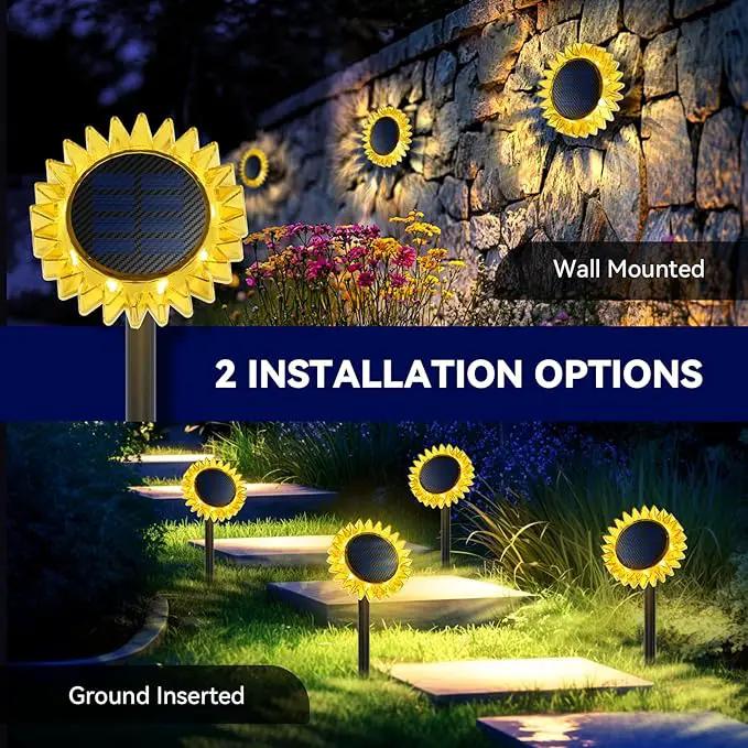 Solar Sunflower Decorative Outdoor Lights, 2 Pack Ground & Wall 2-in-1 Waterproof Decor Light for Backyard, Garden, Pathway, Driveway (Yellow) by GreenHaven Gardens