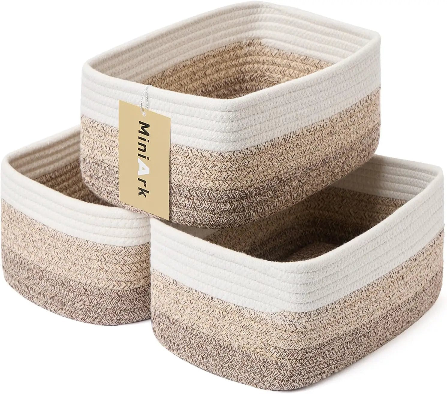 Small Storage Baskets for Organizing | Closet Organizer Bins | Shelf Toy Basket | Woven Rope Baskets | Cube Decorative Box | Shallow Basket |11.5x7.5x4.7”| 3 Packs Gradient Brown by GreenHaven Gardens