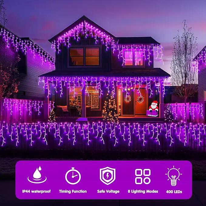 JMEXSUSS Purple Christmas Icicle Lights, 38.8 FT 400 LED Purple Icicle Lights Outdoor Waterproof, 8 Modes Purple Christmas Lights with 80 Drops Plug in for House Christmas Party Decorations by GreenHaven Gardens