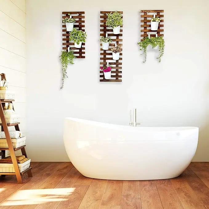 ShopLaLa Wall Planter – 3 Pack Wooden Hanging Planter for Indoor Plants, Air Plant Succulent Holder, Live Vertical Garden Large Wall Mounted Plant Stand Decor for Christma 15.7 + 23.6 + 35.4 Inch by GreenHaven Gardens