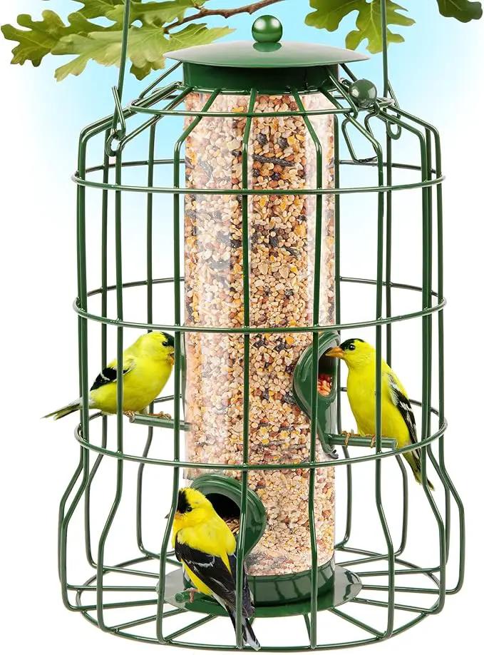 Squirrel Proof Bird Feeders for Outdoors Hanging (Premium Metal) 1.25 lb Capacity, Chew & Rust Proof, 4-Port Bird Feeder by GreenHaven Gardens