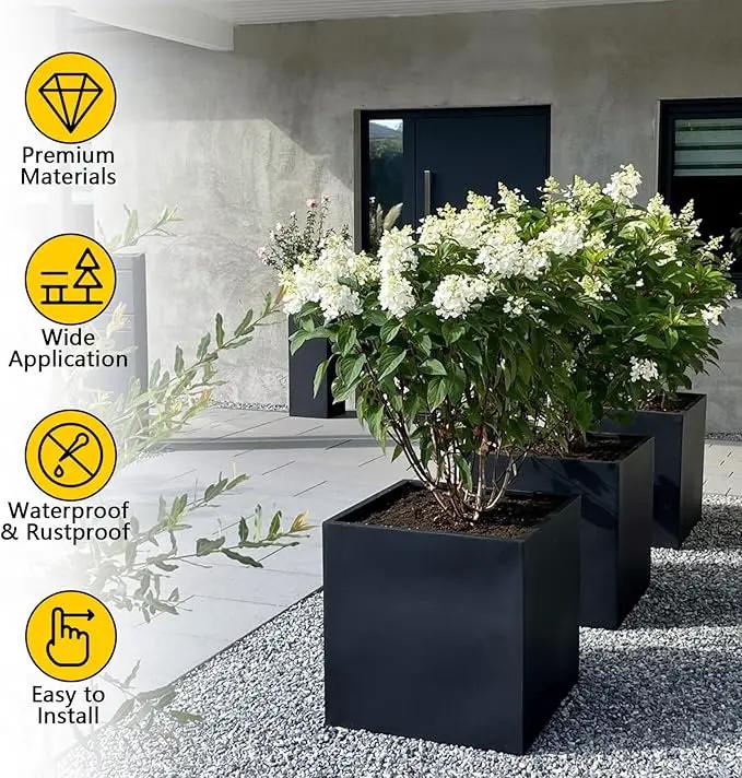 Heavy Duty Steel Planter Box (16"x16"x16"),Square Tall Planter Modern Detached for Indoor & Outdoor Planters Cube,Black Flower Plant Pot for Commercial Residential for Patio Deck & Backyard by GreenHaven Gardens