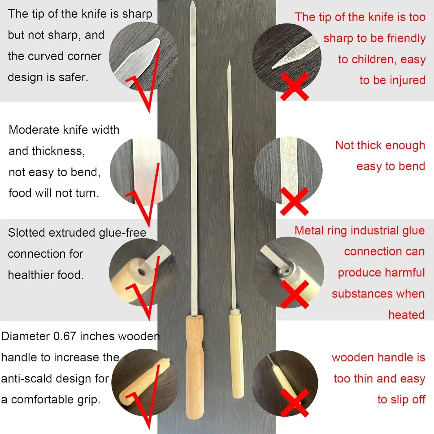 10 Pcs Kabob Skewers, 16IN Metal Skewers for Grilling, Premium Stainless Steel Flat Kebabs, with Wooden Handles Insulated Reusable BBQ Set by GreenHaven Gardens