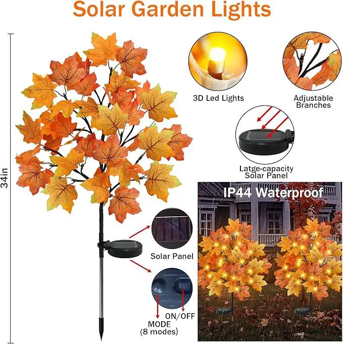 TORONTOKYO 2 Pack Fall Solar Outdoor Lights, Fall Decor 40 LED Maple Leaves Solar Stake Light with 8 Modes, Waterproof Fall Garden Lights Thanksgiving Decorations for Autumn Yard Pathway Outside by GreenHaven Gardens