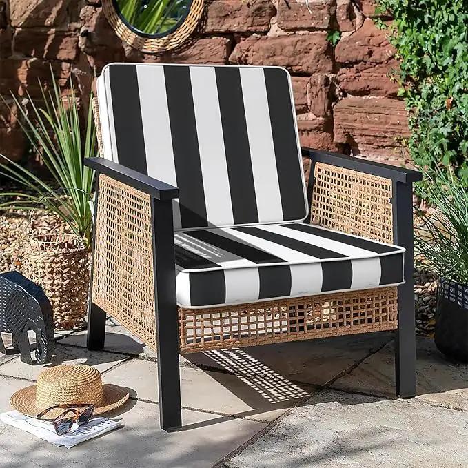 LVTXIII Patio Chair Cushions 22"x22"x3", Water-Repellent Outdoor Seat Cushions for Patio Furniture, Square Chair Pads with Ties for Home Garden Decoration, Set of 2, Cabana Black by GreenHaven Gardens