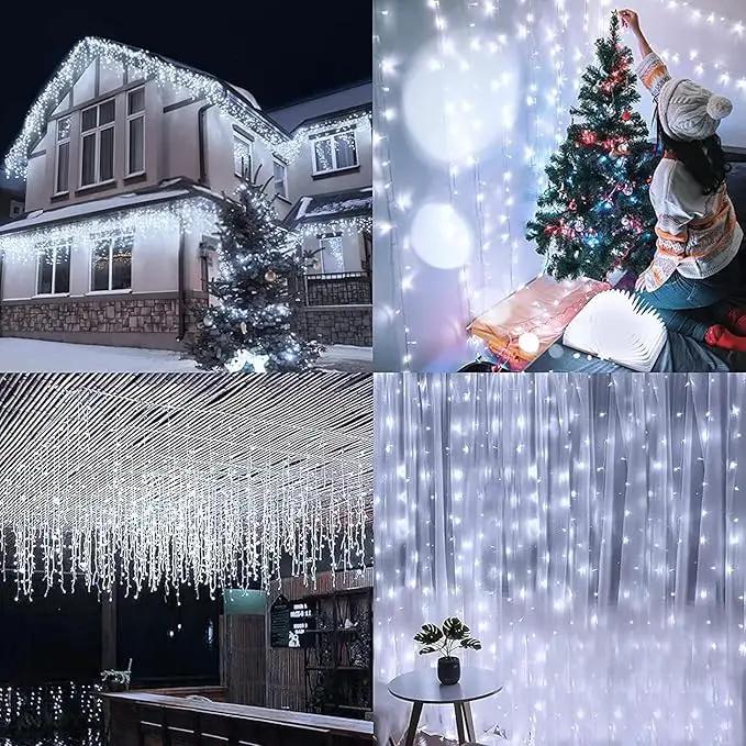 Solar Christmas Lights Outdoor Waterproof Christmas Decorations Curtain Lights 320LED 29.5ft 60 Drops, Solar Powered Rechargeable Fairy Lights for Party, Wedding, Home Decorations(White) by GreenHaven Gardens