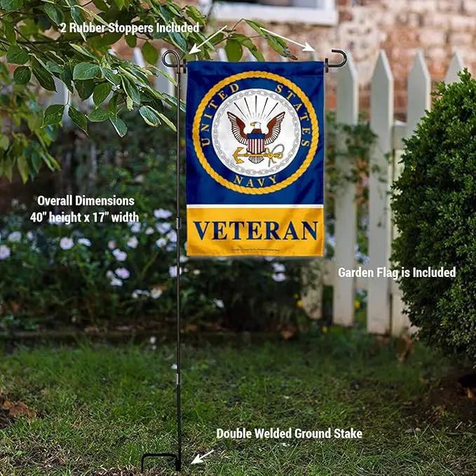 WinCraft Navy Veteran Garden Flag with Stand Holder by GreenHaven Gardens