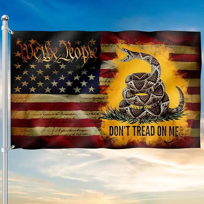 FLAGWIX 3x5 ft American Patriotic Gadsden Flag - Double Sided, Heavy Duty Canvas, Fade Resistant - Patriotic American House Flags, 4th of July Decorations For Indoor, Outdoor Decor Flag with Grommets by GreenHaven Gardens